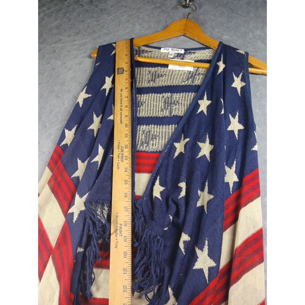 Say What Womens American Flag Knit Fringe Vest Red White Blue Stars Stripes L - Picture 4 of 6
